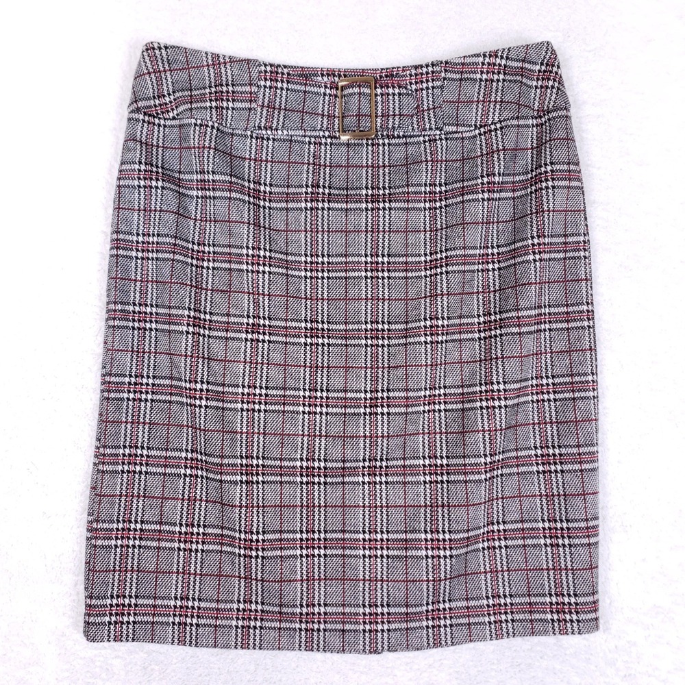 EST. 1946 Plaid Pencil Skirt Women L Grey Red Dark Academia Career Old Money